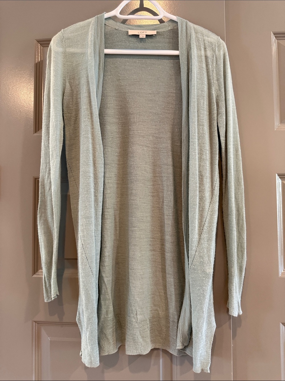 LOFT Light Mint Open-Front Sheer Long Cardigan